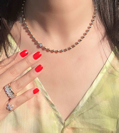 Georgian Victorian Art Deco Ball Chain Necklace with Diamond or Moissanite, view 6