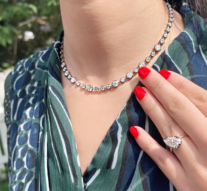 Georgian Victorian Riviere Collet Button Back Diamond or Moissanite Tennis Necklace, 16 Ct, view 4