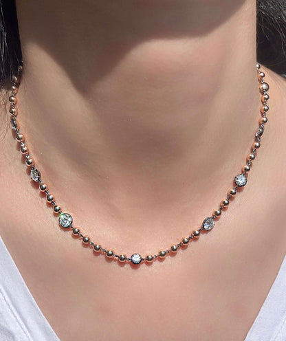 Georgian Victorian Art Deco Ball Chain Necklace with 7 Diamonds or Moissanites, view 6