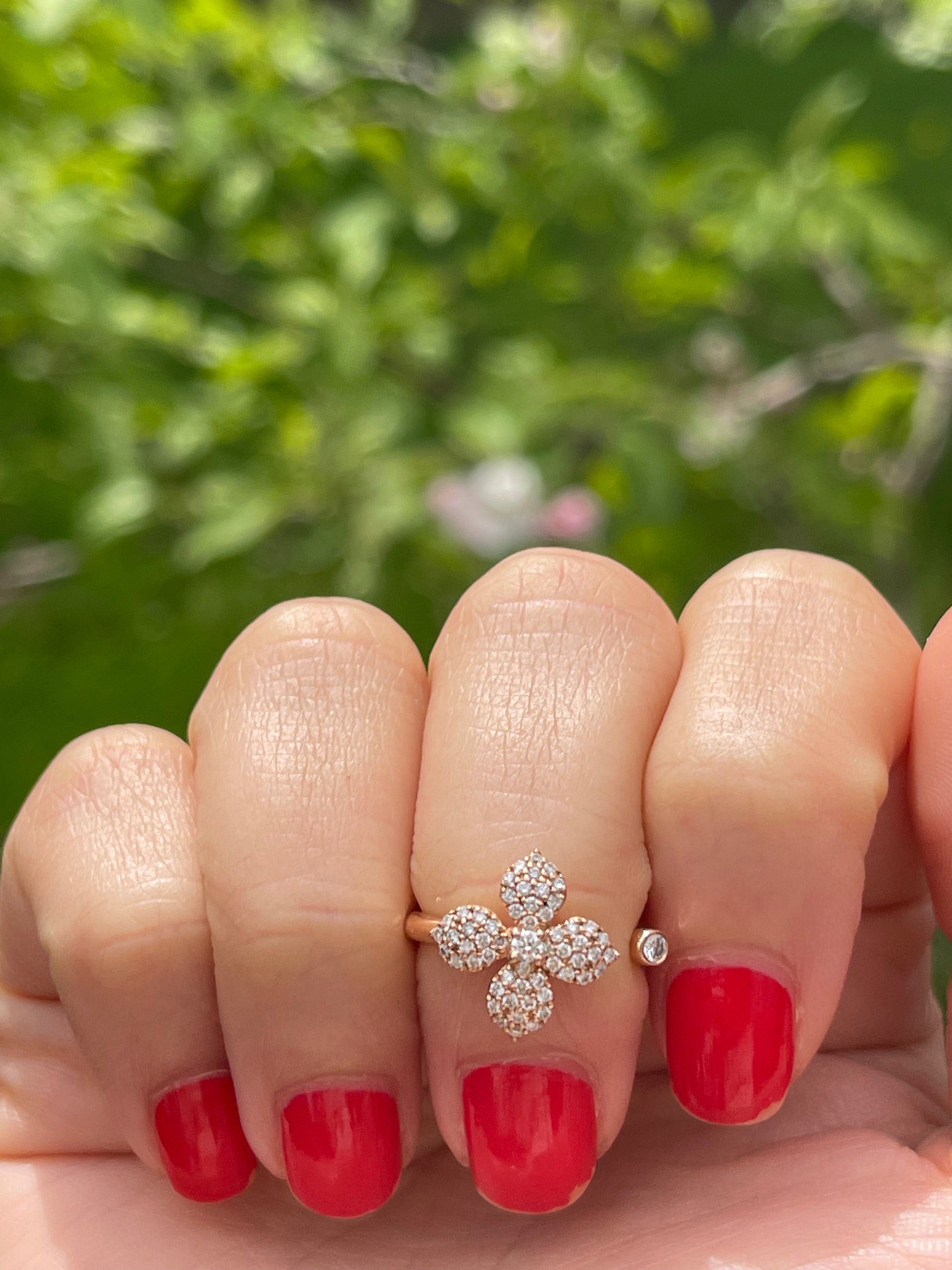 Diamond Clover Ring as seen on Amelia Liana -  Yael Joaillerie 