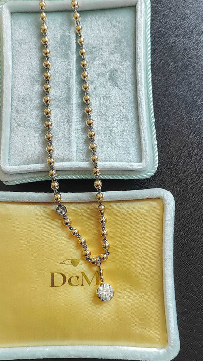 Georgian Victorian Art Deco Ball Chain Necklace with Diamond or Moissanite, view 5