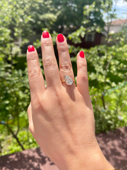 Georgian Victorian Tilted Pear Ring, Lab Diamond or Moissanite, 14K Gold, view 13