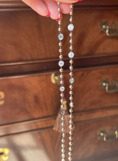 Georgian Victorian Art Deco Ball Chain Necklace with 7 Diamonds or Moissanites, view 5