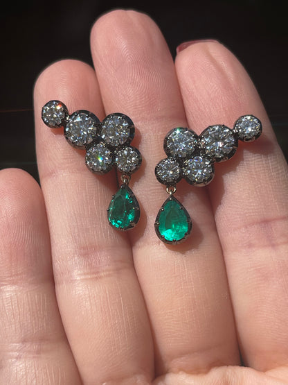Georgian Victorian Climbing Collet Emerald and Moissanite Stud Earrings, view 9