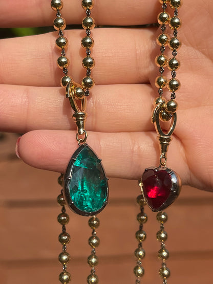 Georgian Victorian Ball Chain Pear Emerald Pendant, 18K Gold, 6 Ct, view 6