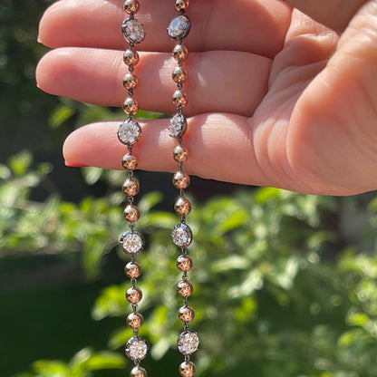 Georgian Victorian Art Deco Ball Chain Necklace with 7 Diamonds or Moissanites, view 4