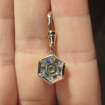 Georgian Victorian Ball Chain Hexagon Honeycomb Moissanite/Diamond Pendant, 18K Gold, view 6