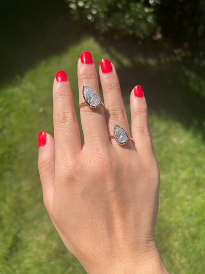 Georgian Victorian Tilted Pear Moissanite Ring Button Collet Setting, 18K Gold, view 8