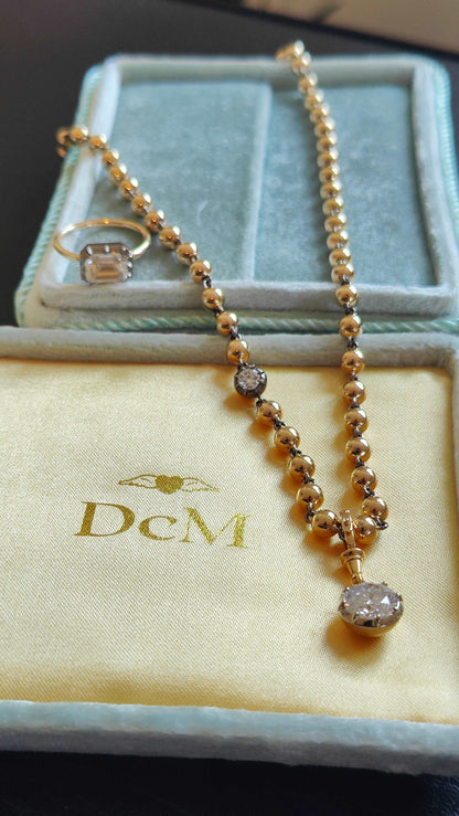 Georgian Victorian Art Deco Ball Chain Necklace with Diamond or Moissanite, view 4