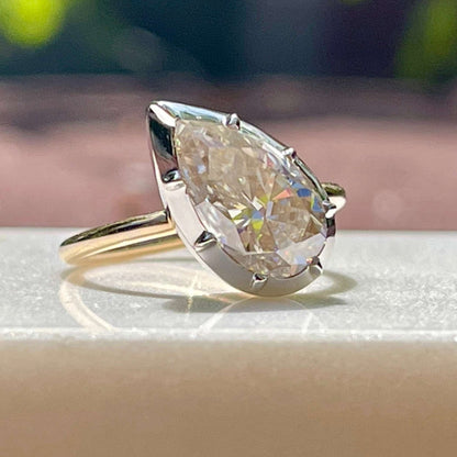 Georgian Victorian Tilted Pear Ring, Lab Diamond or Moissanite, 14K Gold, view 11
