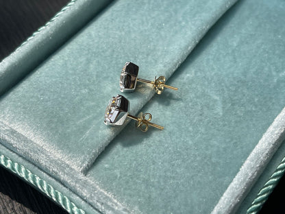Georgian Victorian Hexagon Honeycomb Moissanite Stud Earrings, 18K Gold, view 9