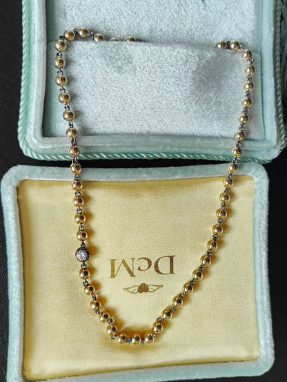 Georgian Victorian Art Deco Ball Chain Necklace with Diamond or Moissanite, view 3