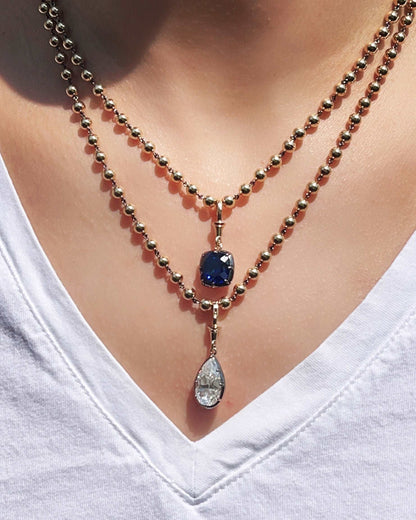 Georgian Victorian Sapphire Cushion Ball Chain Pendant, view 6