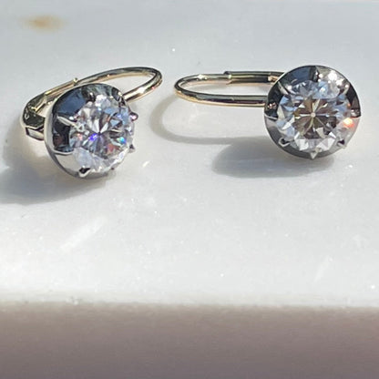 Round Moissanite Georgian Victorian Gold Earrings, 14K Gold, view 7