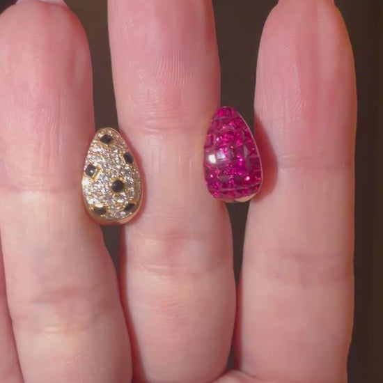 Reversible Carré-Cut Ruby, Sapphire or Emerald Drop Earrings with Lab Diamonds, 18K Gold, video