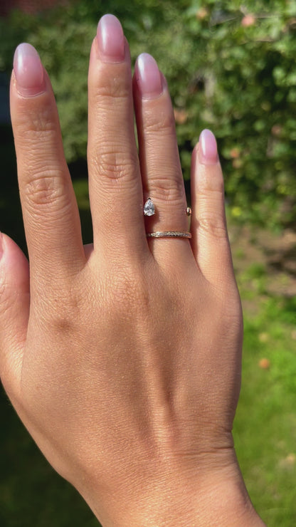 Floating Pear Diamond Ring, 18K Rose Gold, Ready to Ship