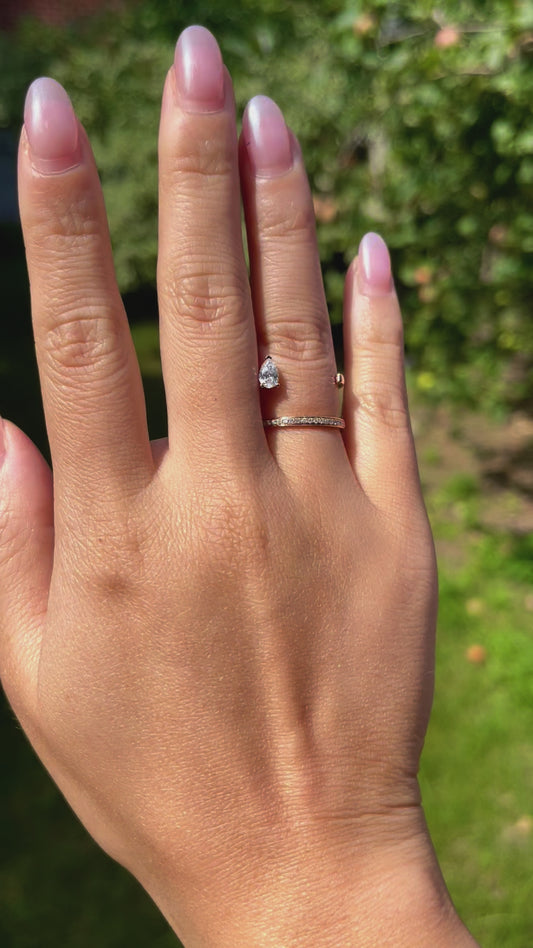 Floating Pear Diamond Ring, 18K Rose Gold
