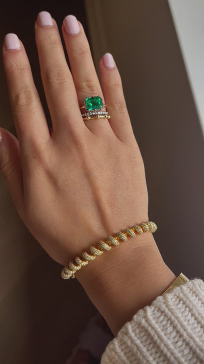 Georgian Victorian Emerald Cut Emerald Button Back Collet Ring