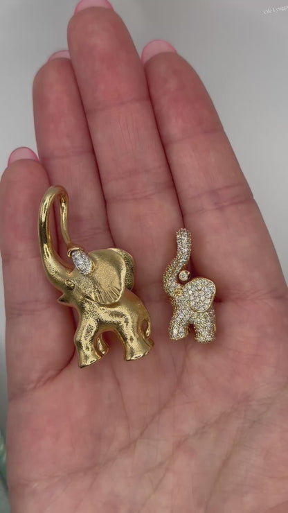 Pave Diamond Medium Elephant Pendant Charm, 18K Yellow Gold