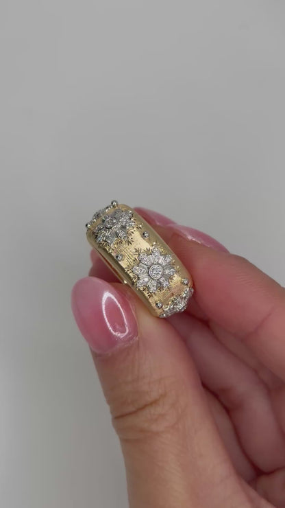 Engraved Fabric Silk Diamond Ring, 18K Gold, Ready to Ship