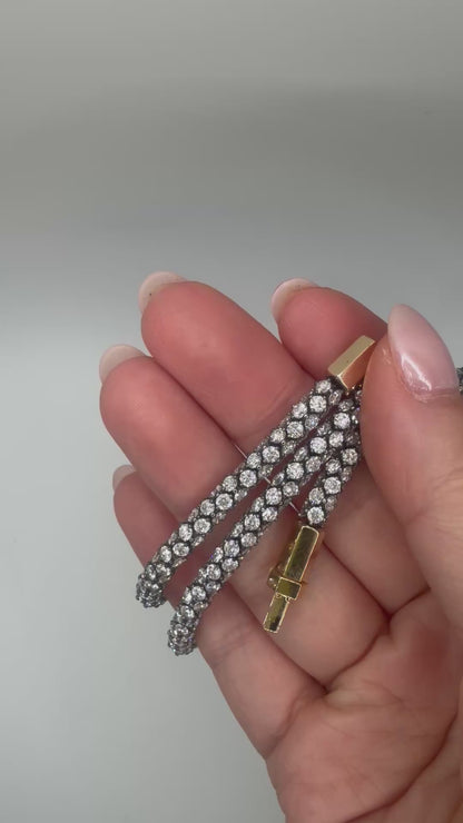 Georgian Victorian Pavé Rope Tennis Necklace with Moissanite or Lab Diamonds, Oxidized Silver and 18K Gold, 35 Ct