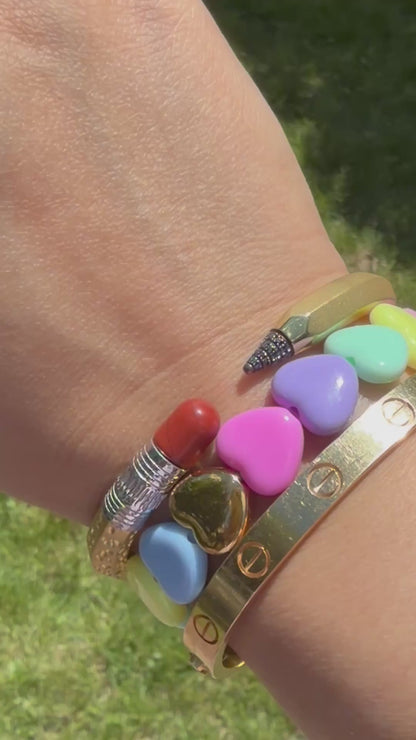Pastel Heart Bead Stretch Bracelet with Heart Bead, 18K Gold Filled, Ready to Ship