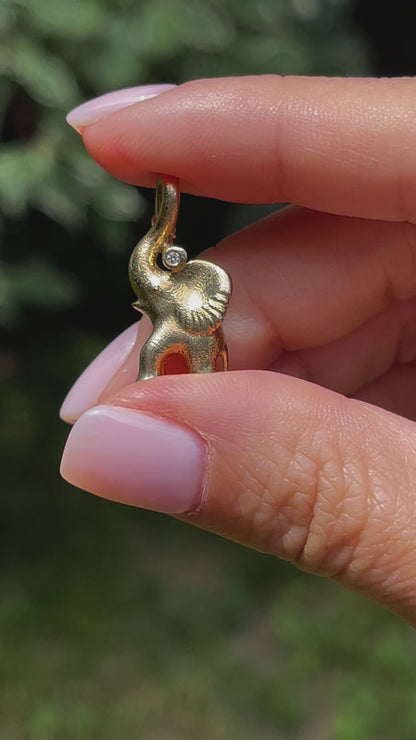 Diamond Medium Elephant Pendant Charm, 18K Gold