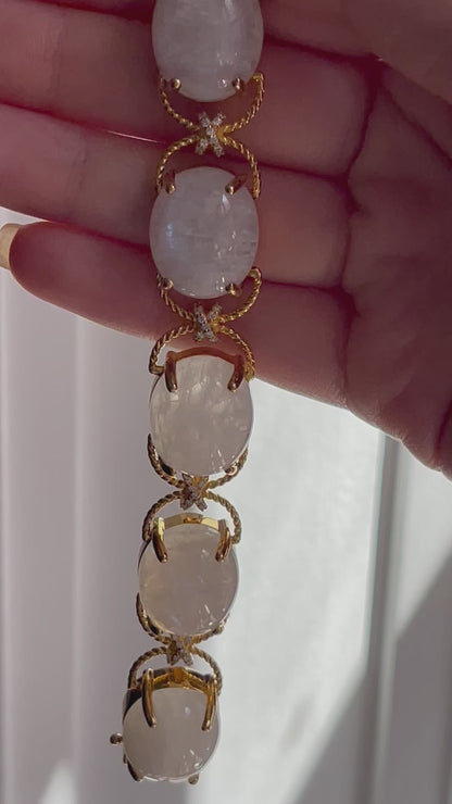 Pebble Cabochon Sicilian Moonstone and Moissanite Rope Bracelet, Ready to Ship