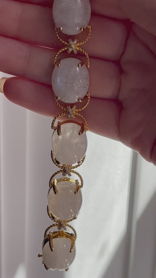 Pebble Cabochon Sicilian Moonstone and Moissanite Rope Bracelet