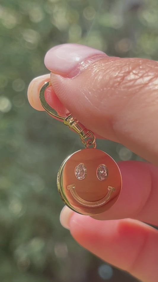 Happy Face Pendant with Lab Diamonds or Moissanites, 14K Gold