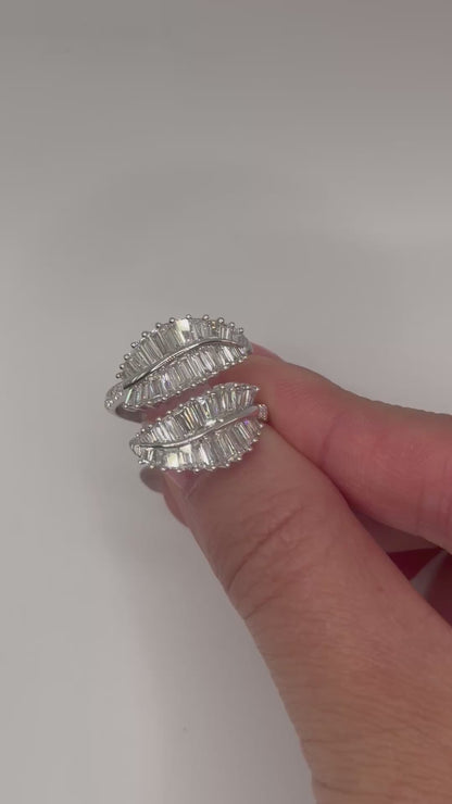 Double Palm Leaf Ring with 2.6 CT Baguette Lab Diamonds in 14K or 18K White Gold, video 2
