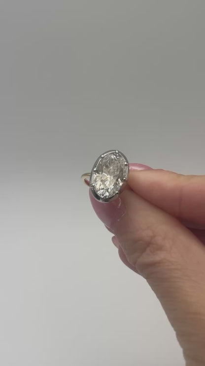 Georgian Victorian Oval Moissanite and Platinum Button Back Collet Ring