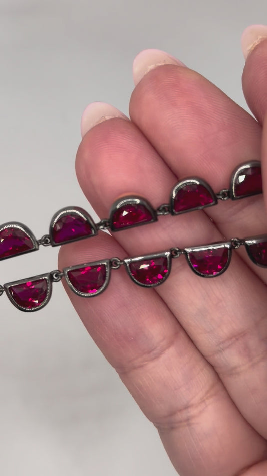 Georgian Victorian Riviere Scalloped Half Moon Collet Ruby Tennis Necklace