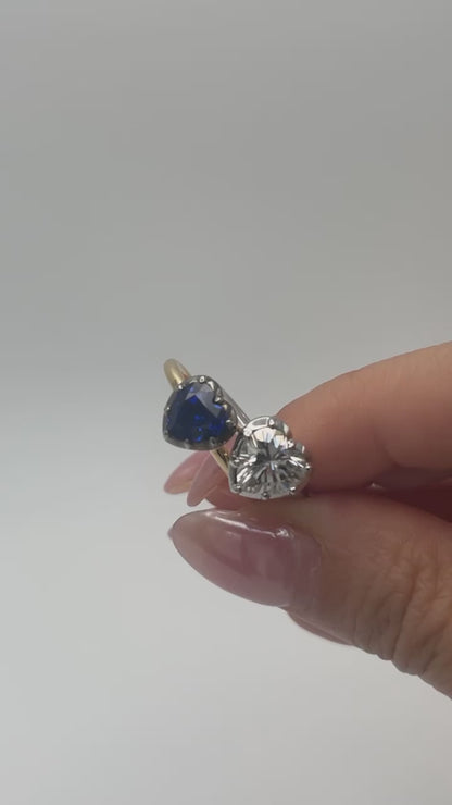 Georgian Victorian Heart Shaped Sapphire and Gold Collet Button Back Ring
