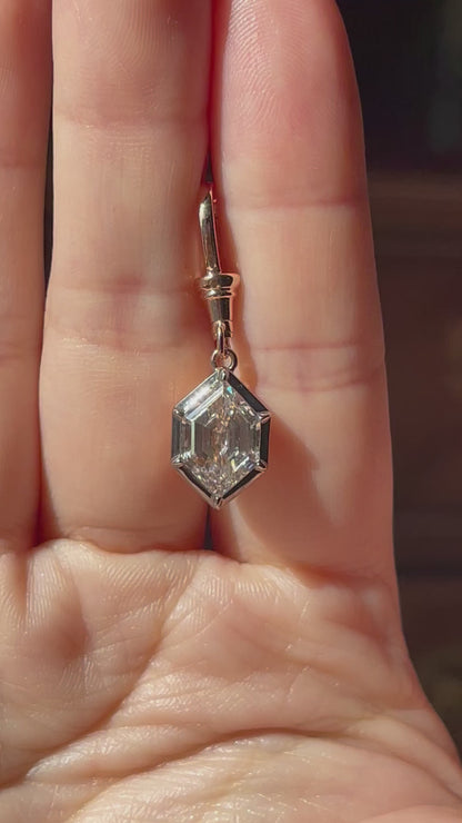 Georgian Victorian Ball Chain Hexagon Lab Diamond or Moissanite Pendant, 18K Gold