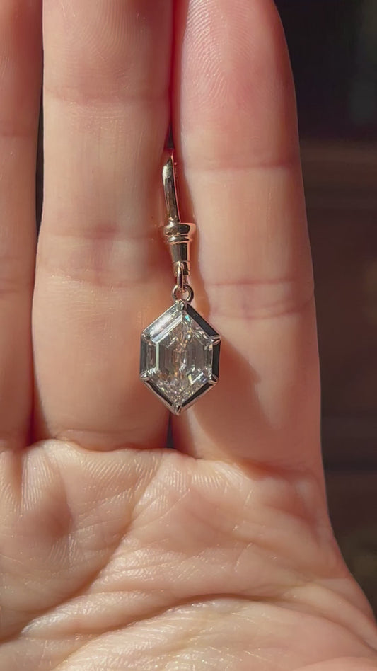 Georgian Victorian Ball Chain Hexagon Lab Diamond or Moissanite Pendant, 18K Gold