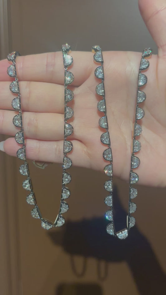 Georgian Victorian Riviere Scalloped Half Moon Collet Tennis Necklace