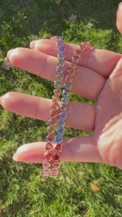 Multi Rainbow Heart Sapphire Tennis Choker Necklace