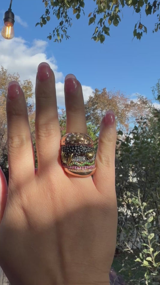 Pencil and Caviar Burger Combo, 18K Gold Filled