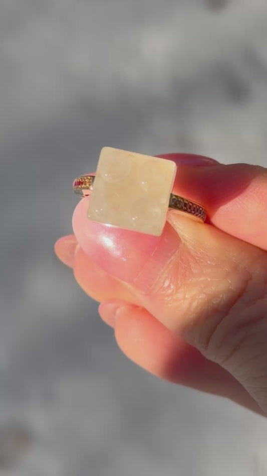 Building Block Ring with Quartz and Rainbow Sapphires