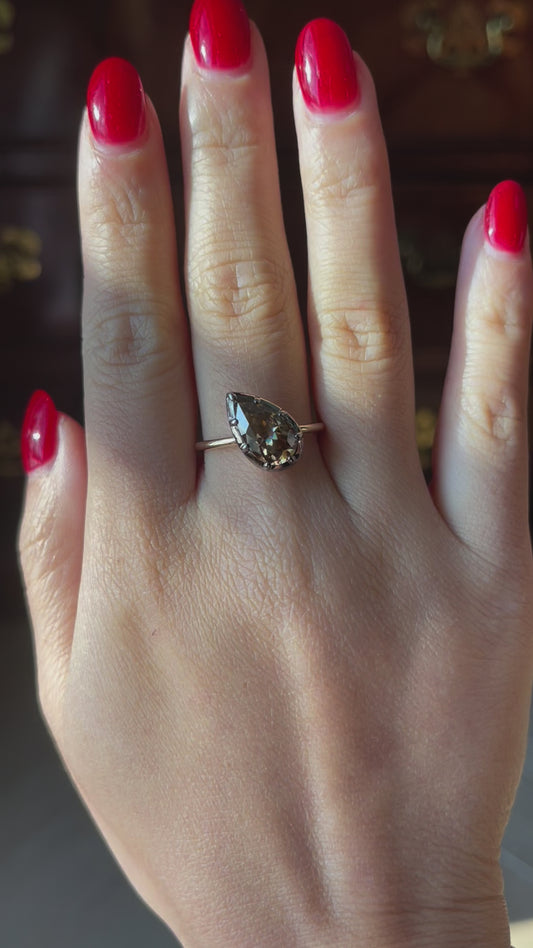 Georgian Brown Tilted Pear Moissanite Ring