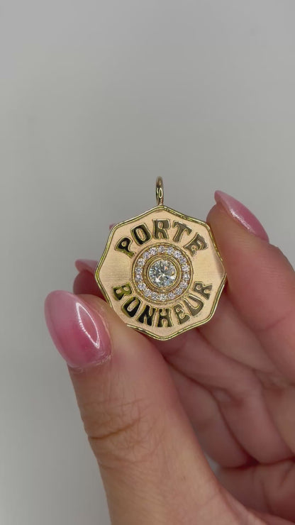 Porte Bonheur Double-Sided Lucky Charm Pendant with Lab Diamonds, 14K Gold