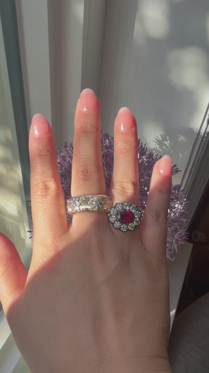 Lab Ruby and Diamond Cluster Ring in Georgian Collet Setting