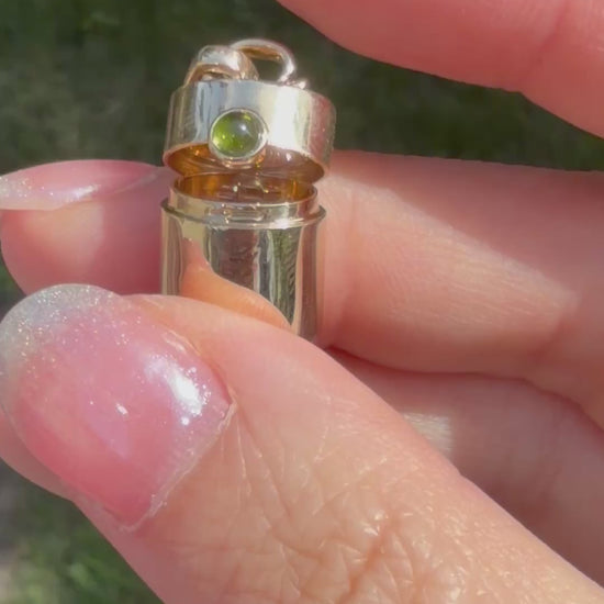 Vintage Style Pill Box Pendant Necklace with Green Tourmaline in 14K or 18K Gold, video