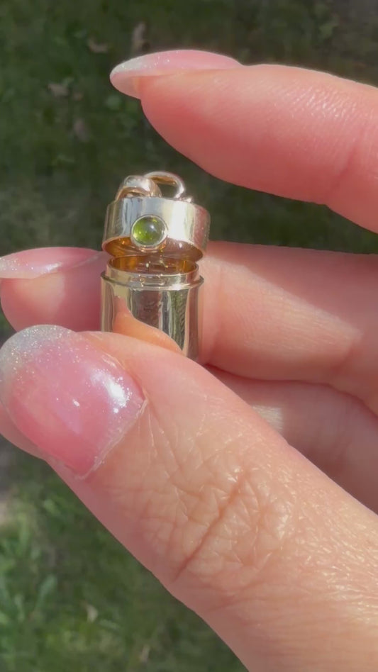 Vintage Style Pill Box Pendant Necklace with Green Tourmaline in 14K or 18K Gold, video