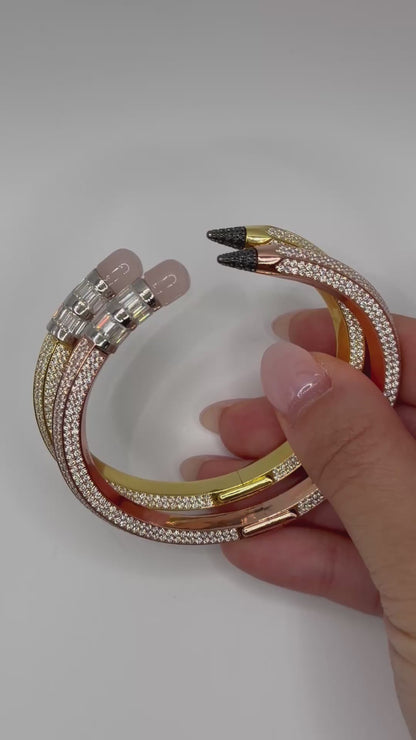 Pave Pencil Bangle with Moissanite and Pink Nephrite