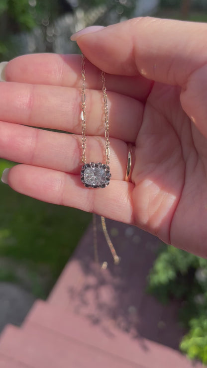 Cushion Cut Lab Diamond Gold Trombone Chain Necklace, 18K Gold