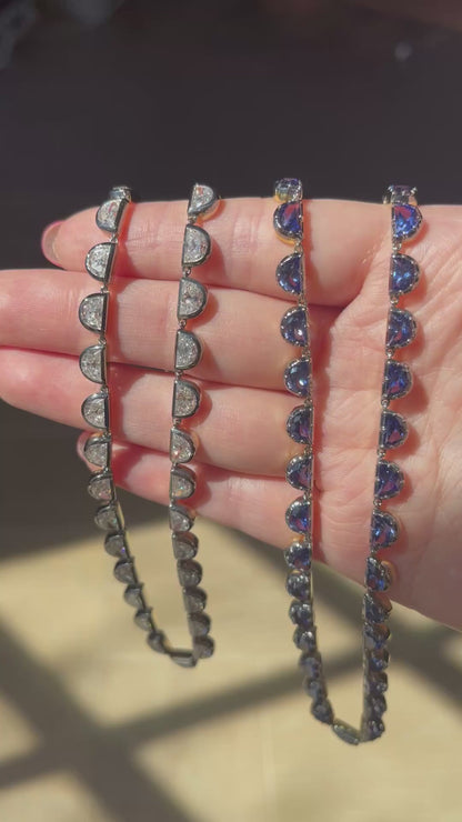 Georgian Victorian Riviere Scalloped Half Moon Collet Sapphire Tennis Necklace