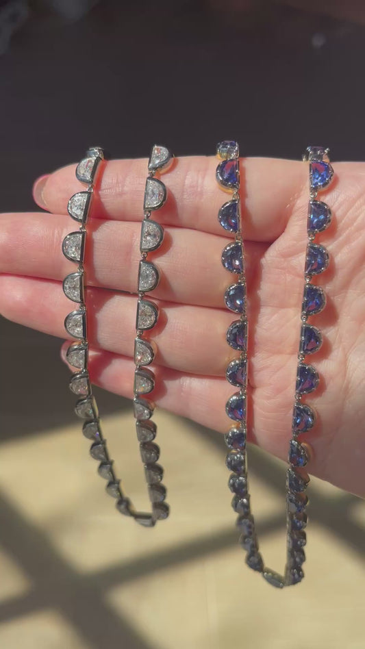 Georgian Victorian Riviere Scalloped Half Moon Collet Sapphire Tennis Necklace