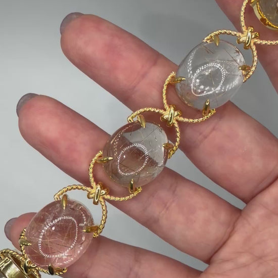 Pebble Cabochon Sicilian Rutilated Quartz Rope Bracelet, video 2